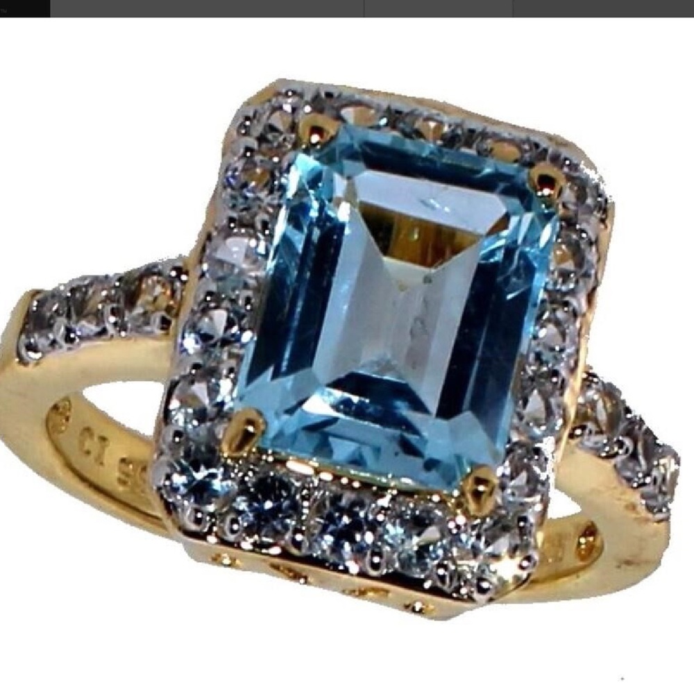 Emerald Cut 4.10 ct Natural Swiss Blue Topaz Ring